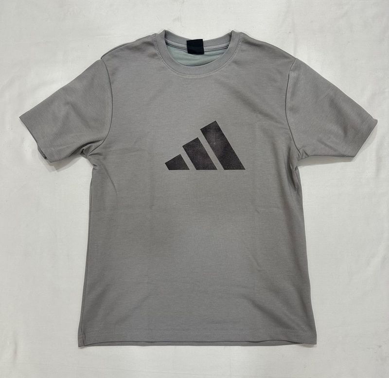 Adidas Grey Logo T-Shirt | Cotton Casual Gym Wear