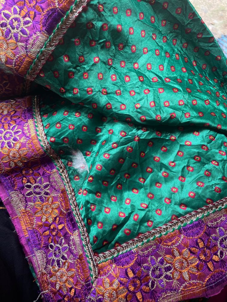 Green Colours Silk Blouse With Purple Border