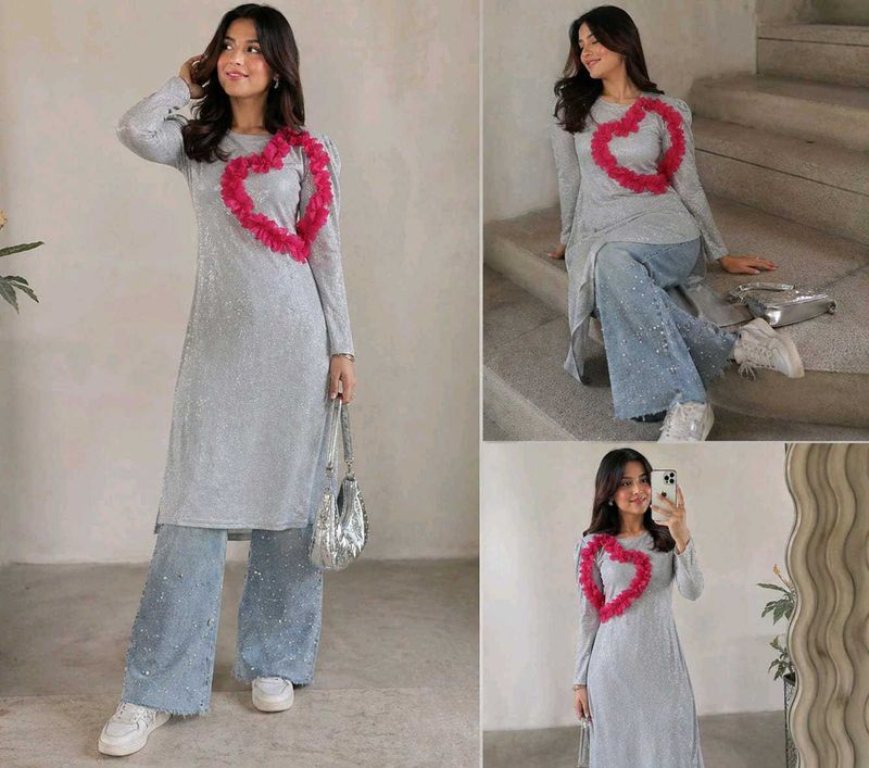 Sparkly Heart Tunic &amp; Jeans Set