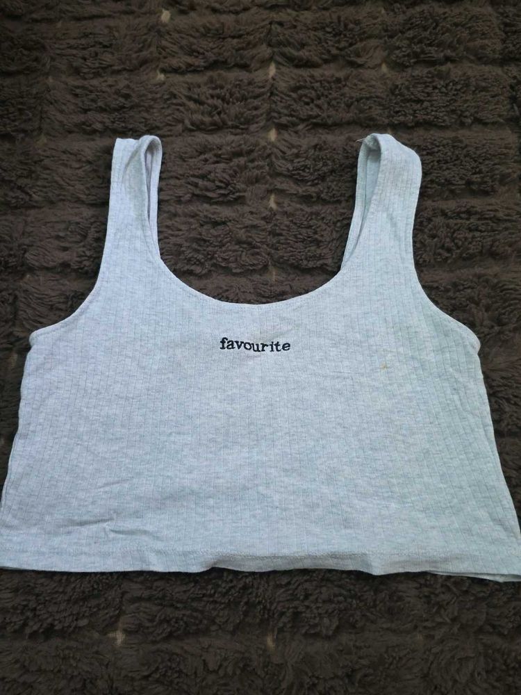 Grey Ribbed Tank Top with "favourite" Graphic