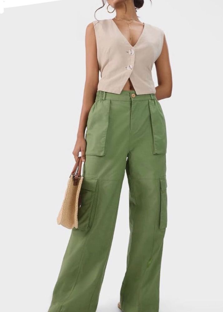 The Souled Store Green Linen Blend Cargo Pants