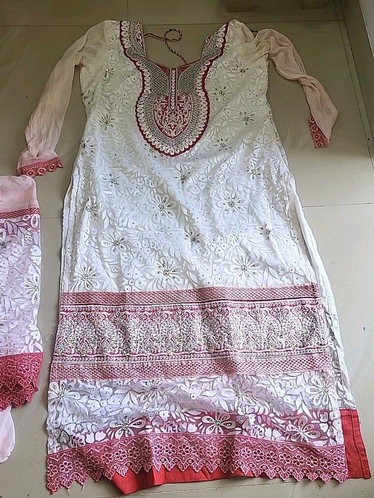 white designer dress  kurta plus duppatta