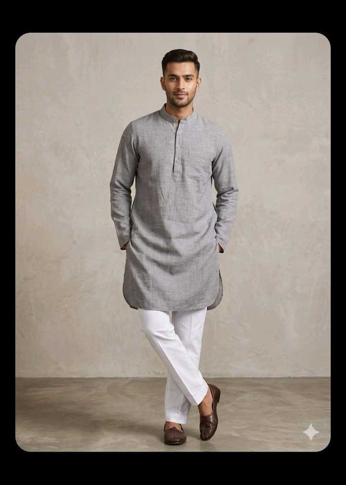 Men's Grey Kurta with White Pants