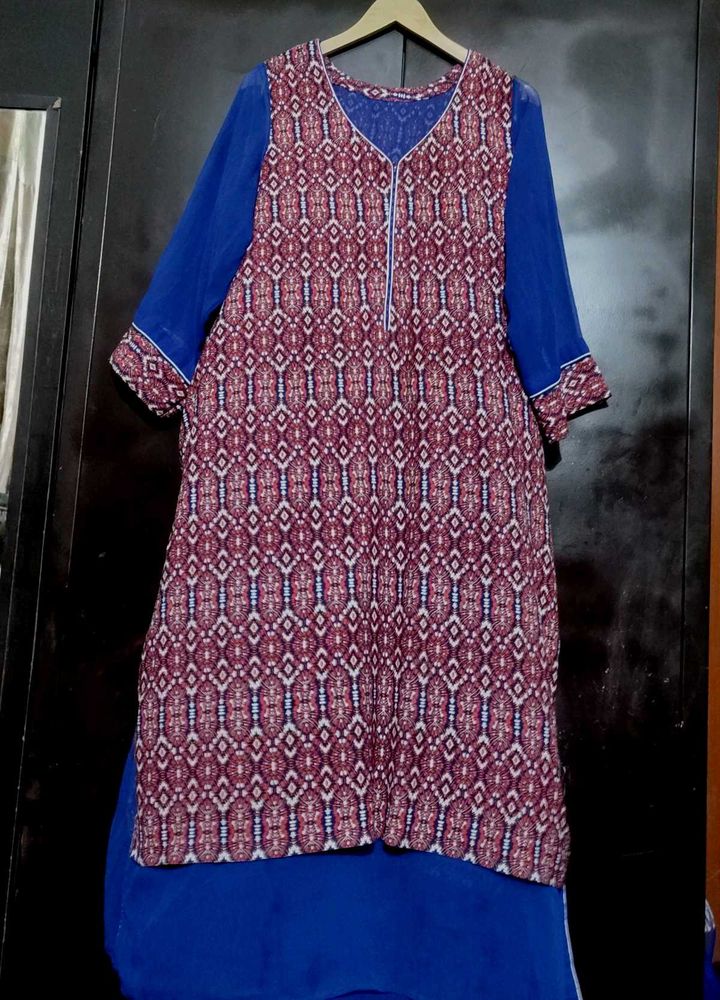 Blue &amp; Pink Orange Printed Kurti for 44 Bust