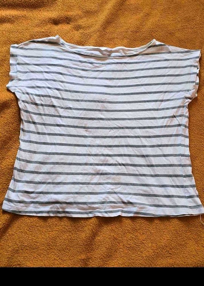 Striped White &amp; Grey T-Shirt