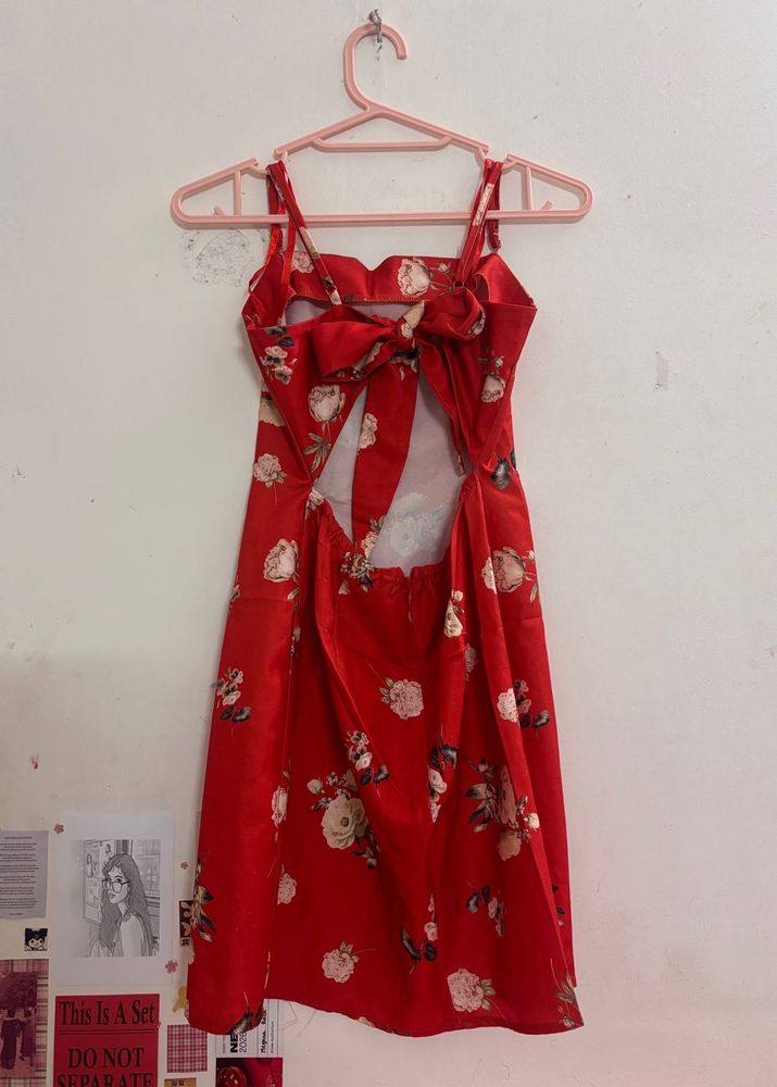 Vintage red backless floral mini dress