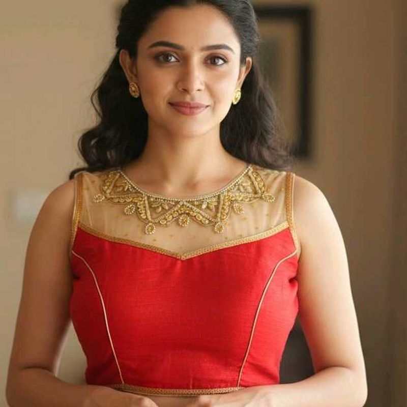 Elegant Red &amp; Gold Embroidered Blouse