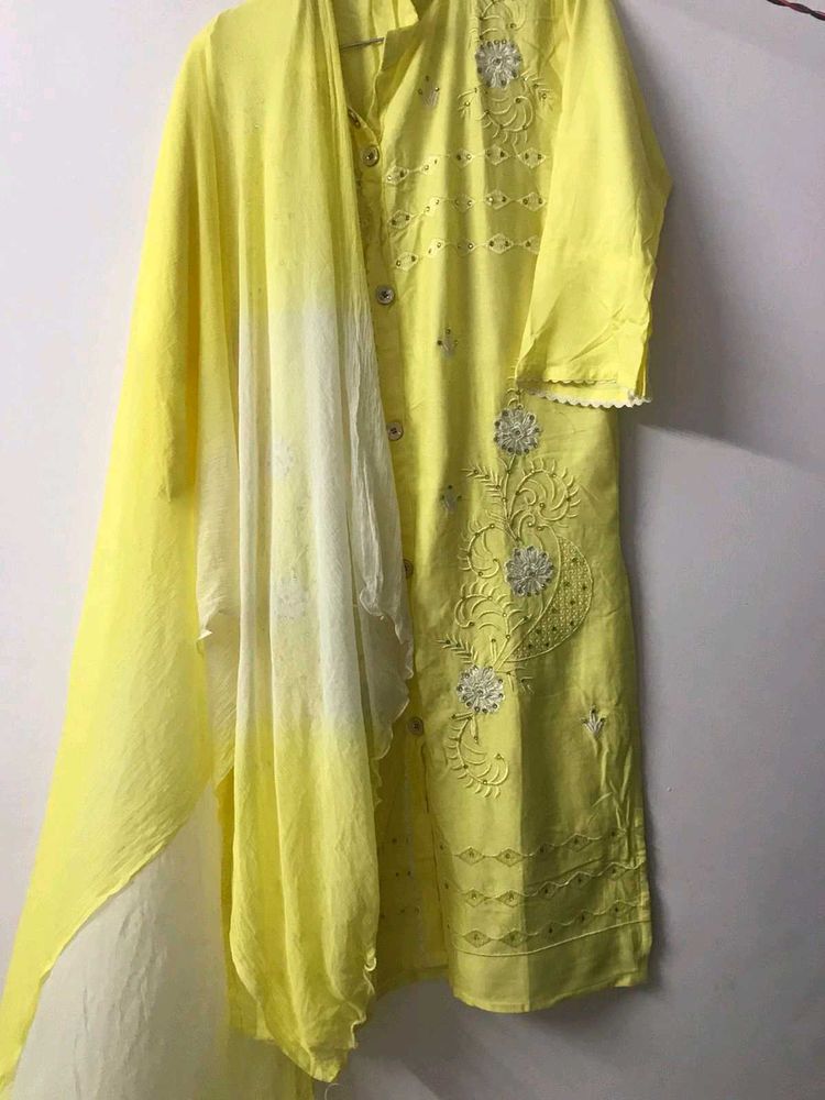 New Yellow Embroidered Kurta set