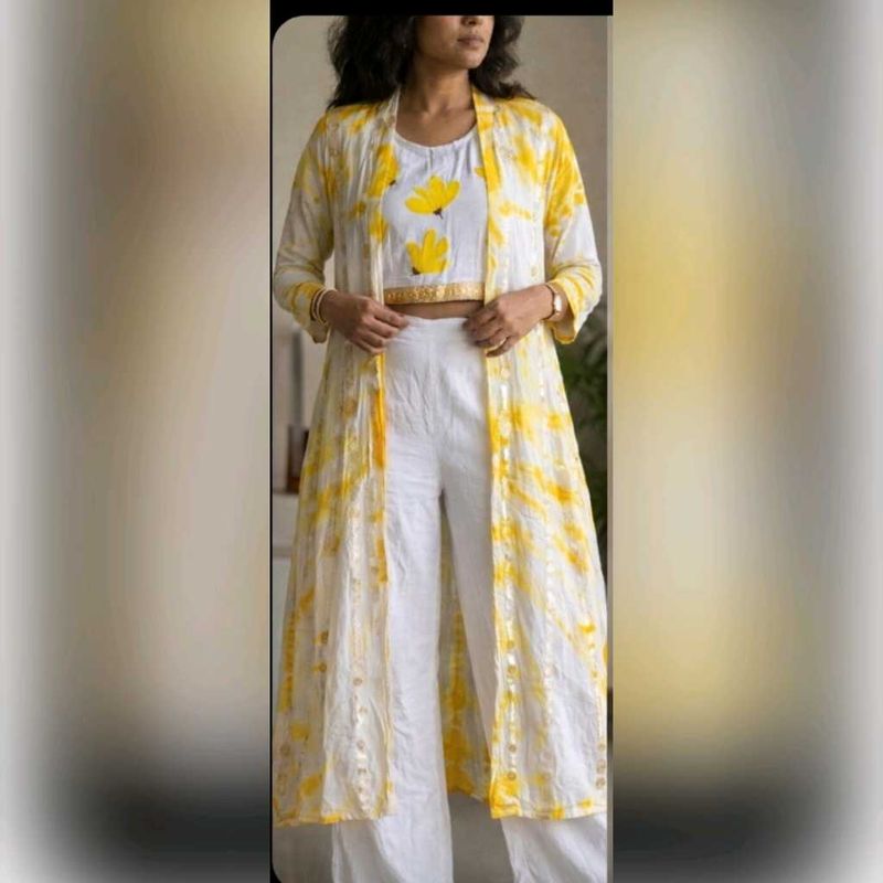 Yellow &amp; White Tie-Dye Kurta Set