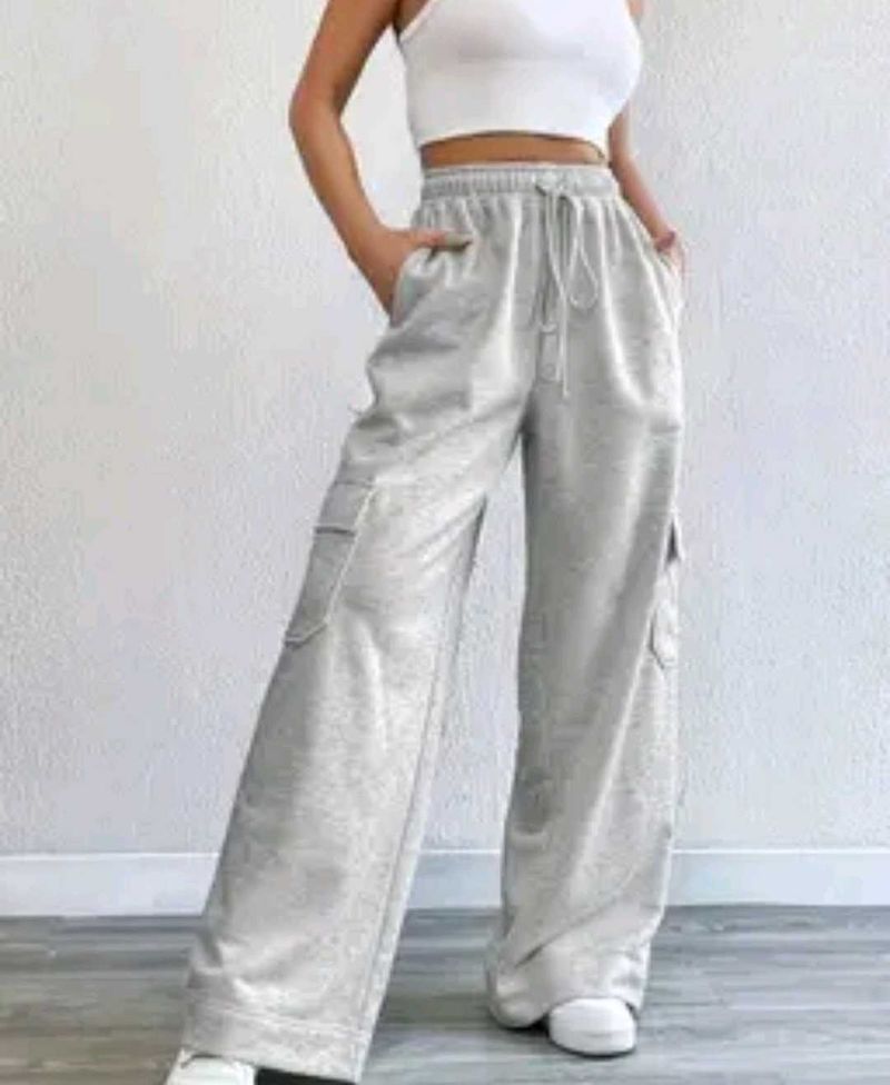 Grey Wide Leg Cargo Pants