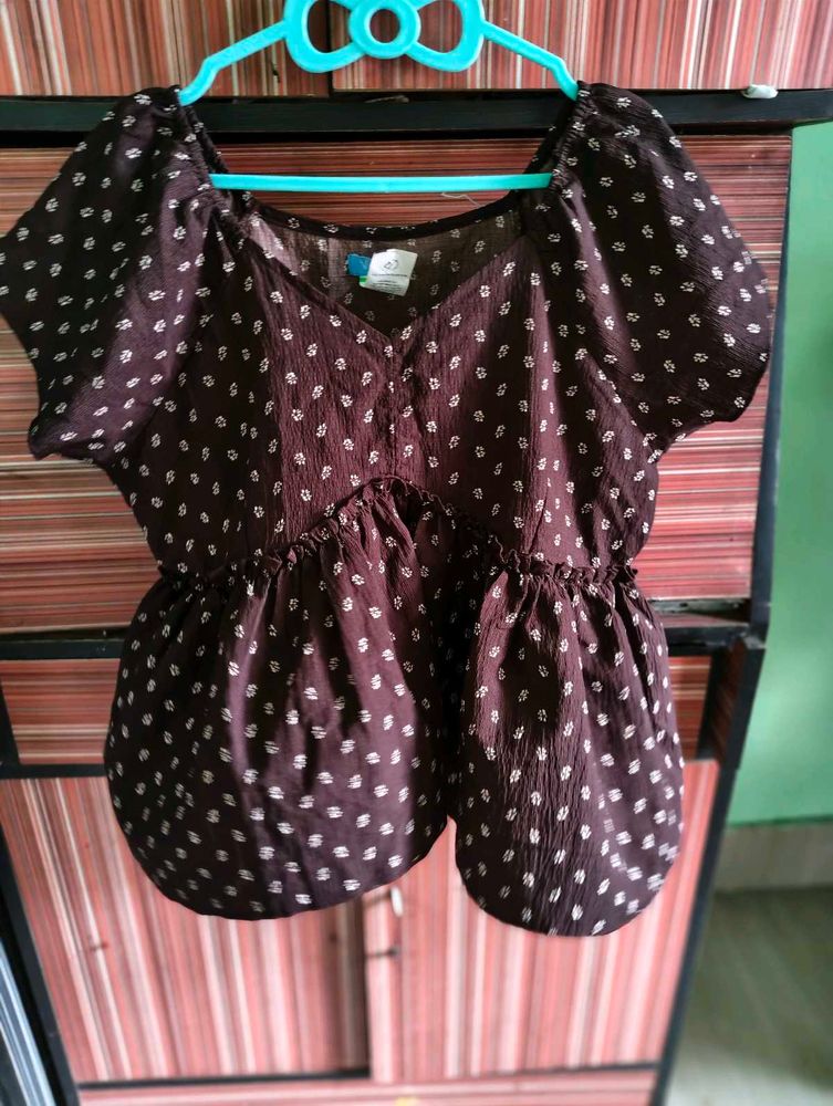 Cute Brown Printed Peplum Top
