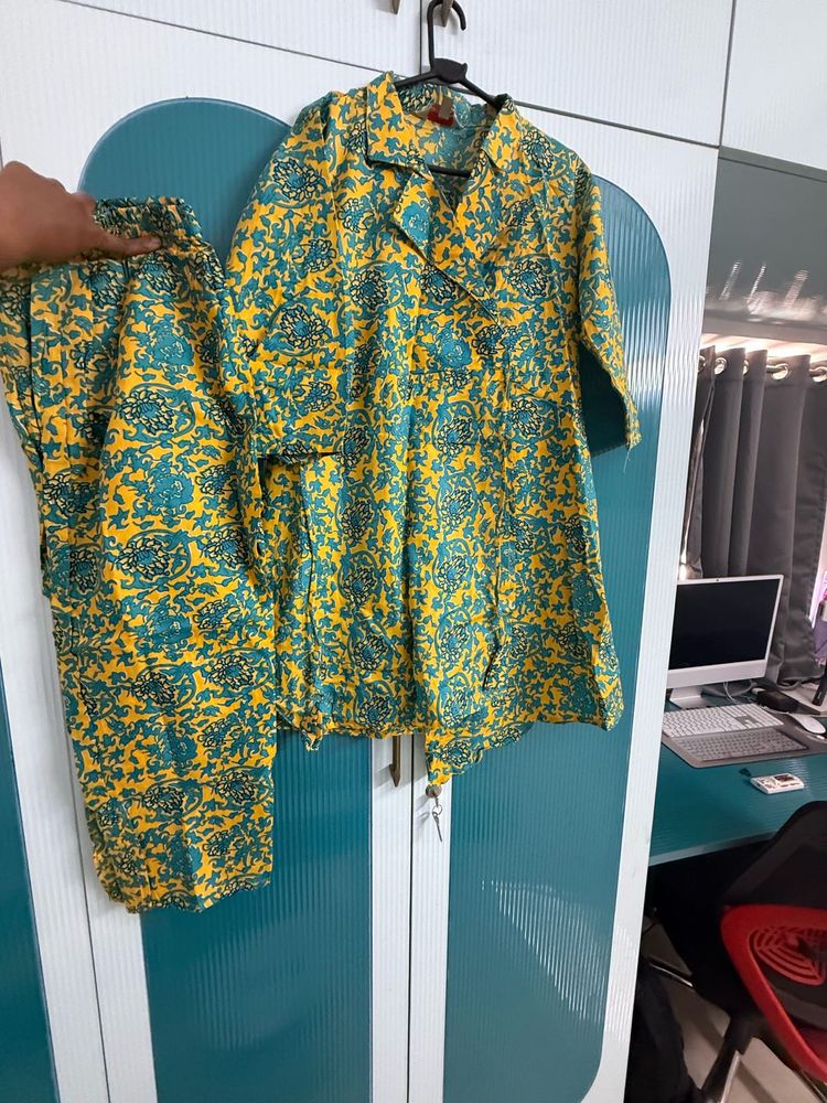 Yellow &amp; Teal Floral Kurta Set