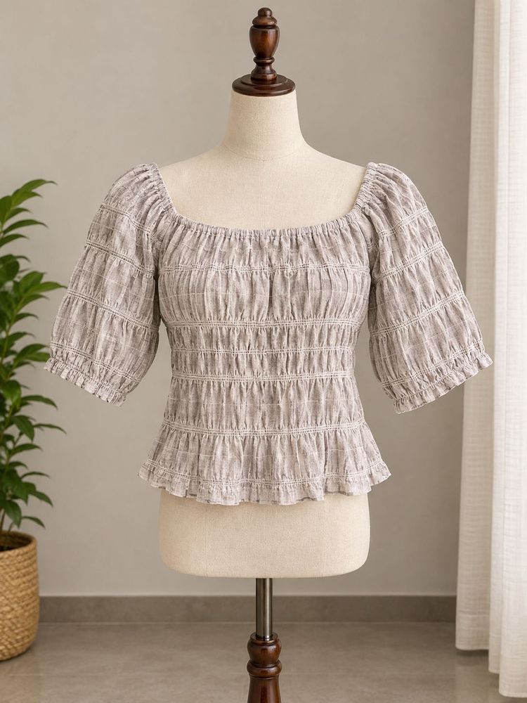 Smocked Square Neck Puff Sleeve Top