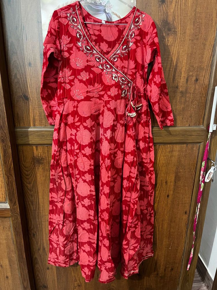 Red Floral Wrap Kurta