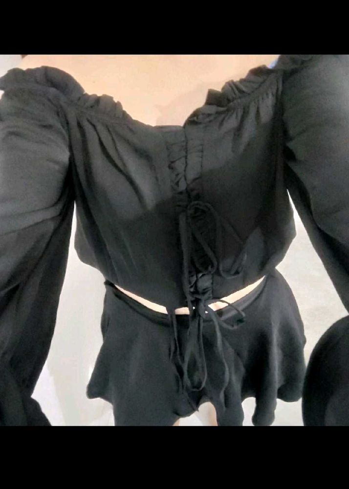 Chic Black Crop Top with Ruffle Detail