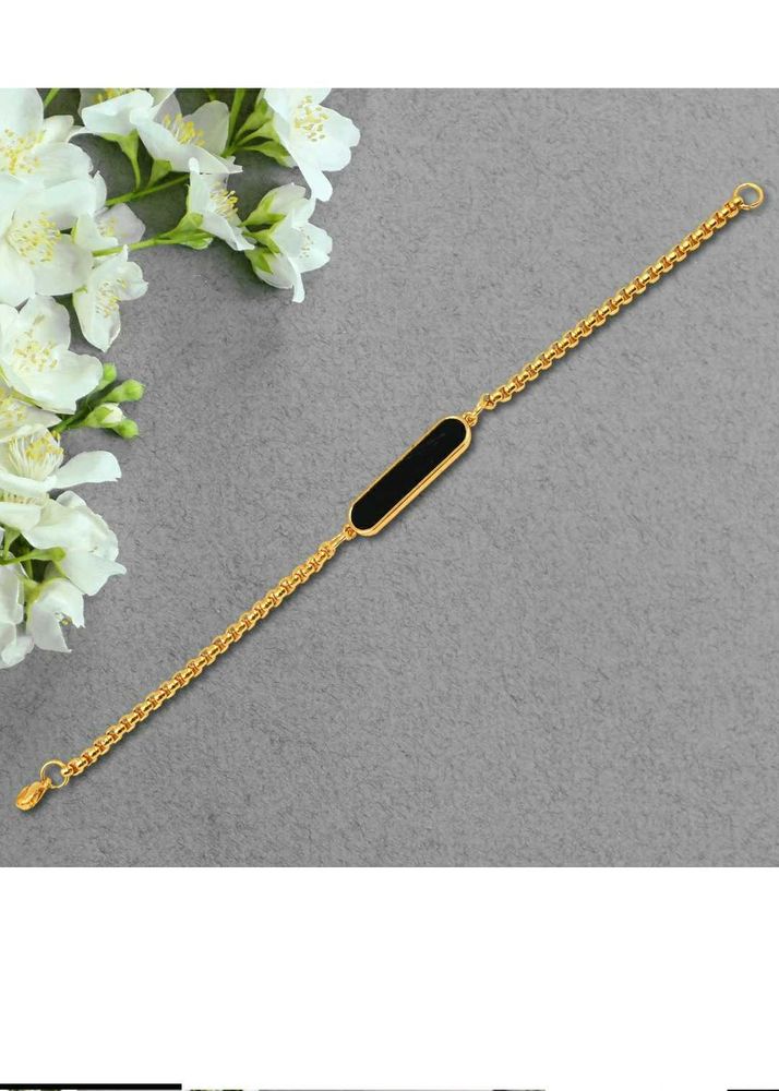 Customized Gold Chain Bracelet with Black Accent