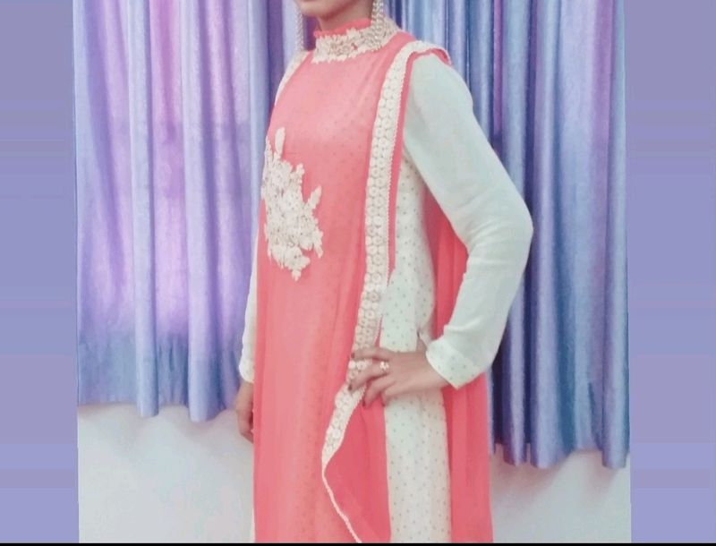 Elegant Peach and White Ethnic Outfit