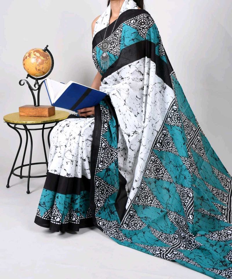Brand New Batik Print Cotton Saree with bp