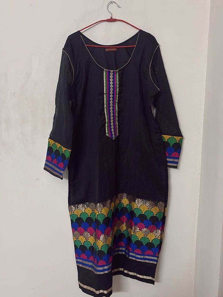 Elegant Black Kurta with Colorful Accents