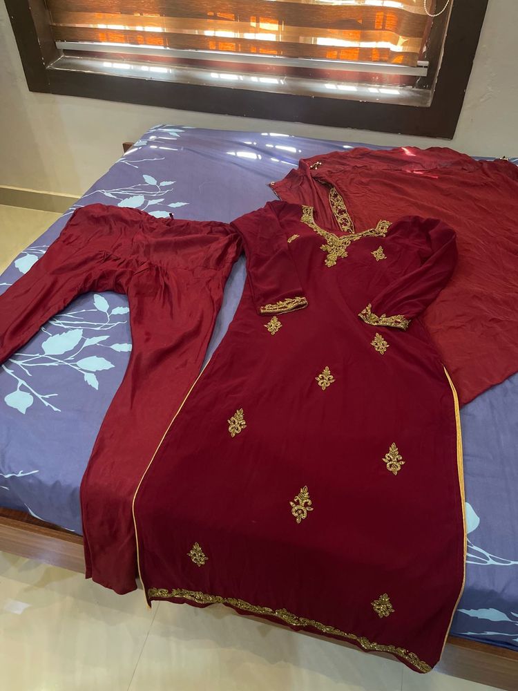 Maroon Embroidered Salwar Kameez