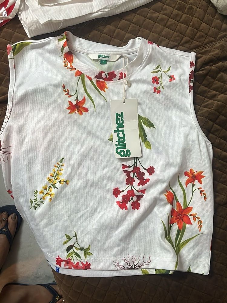 White Floral Sleeveless Top