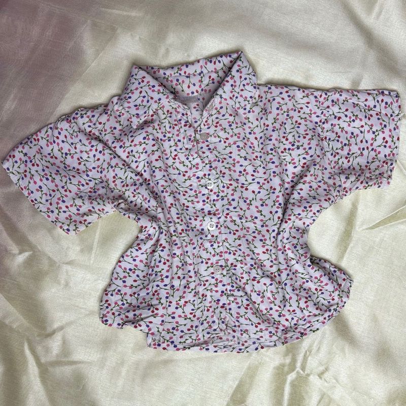 Cute Floral Print Button-Up Crop Shirt