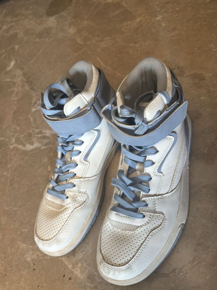 Women’s Zara White Blue High Trainers Sneakers