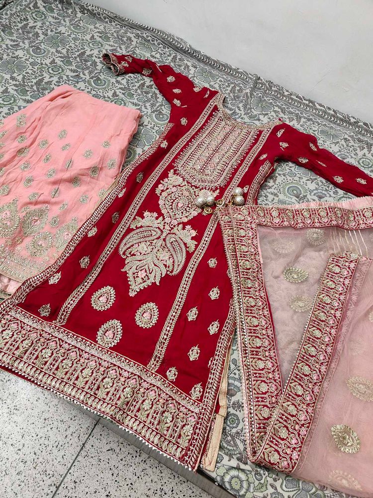 Exquisite Red &amp; Pink Bridal sarara Set