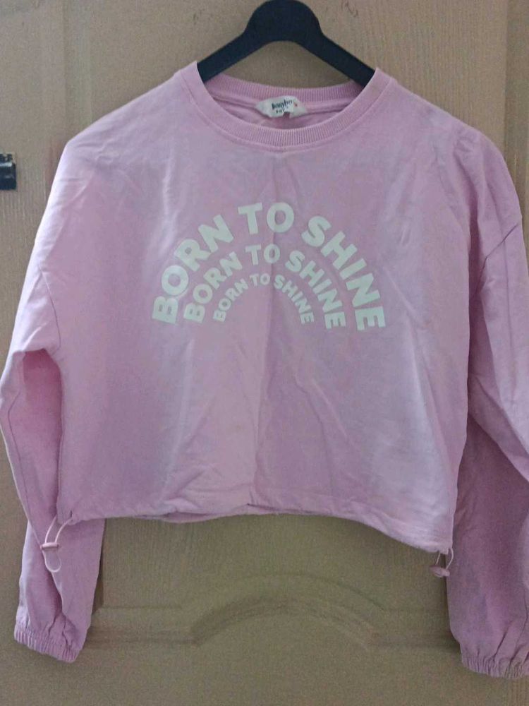 Pink Cropped "Born to Shine" Sweatshirt