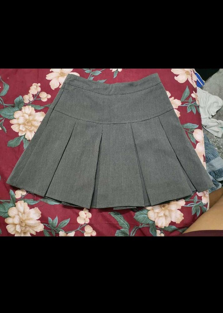 Pleated Grey Mini Skirt