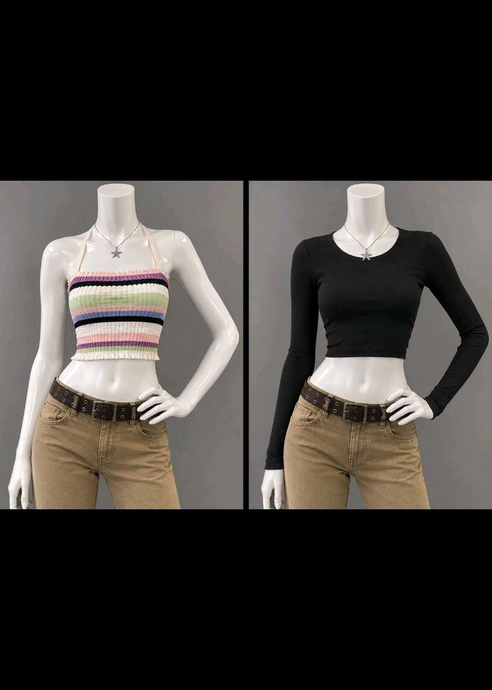 Cropped Halter &amp; Long Sleeve Tops