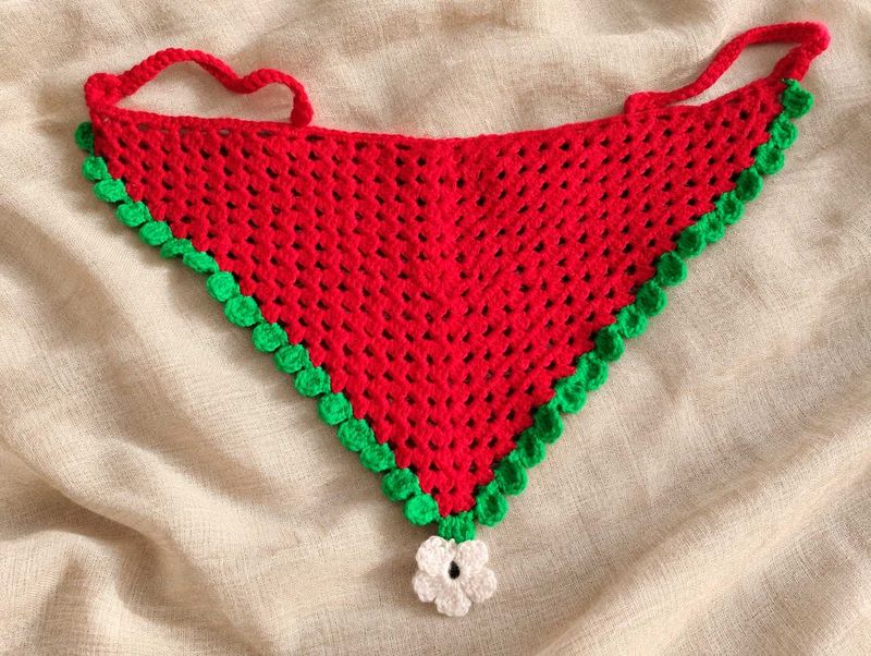 Red Crochet bandhana with Green Trim