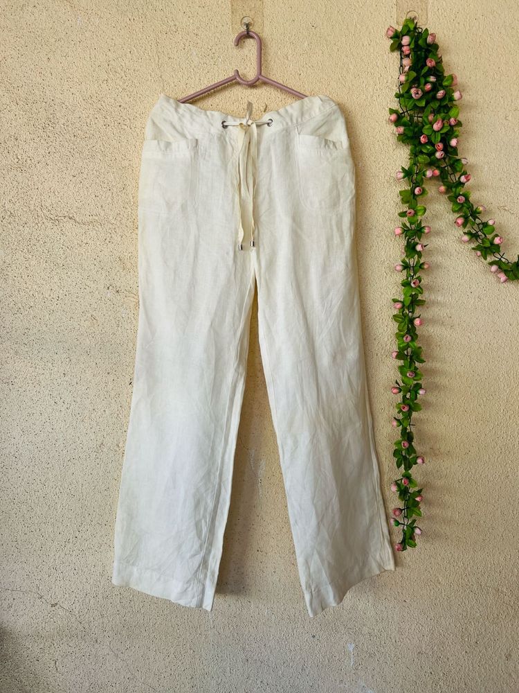 White Linen Blend Pants
