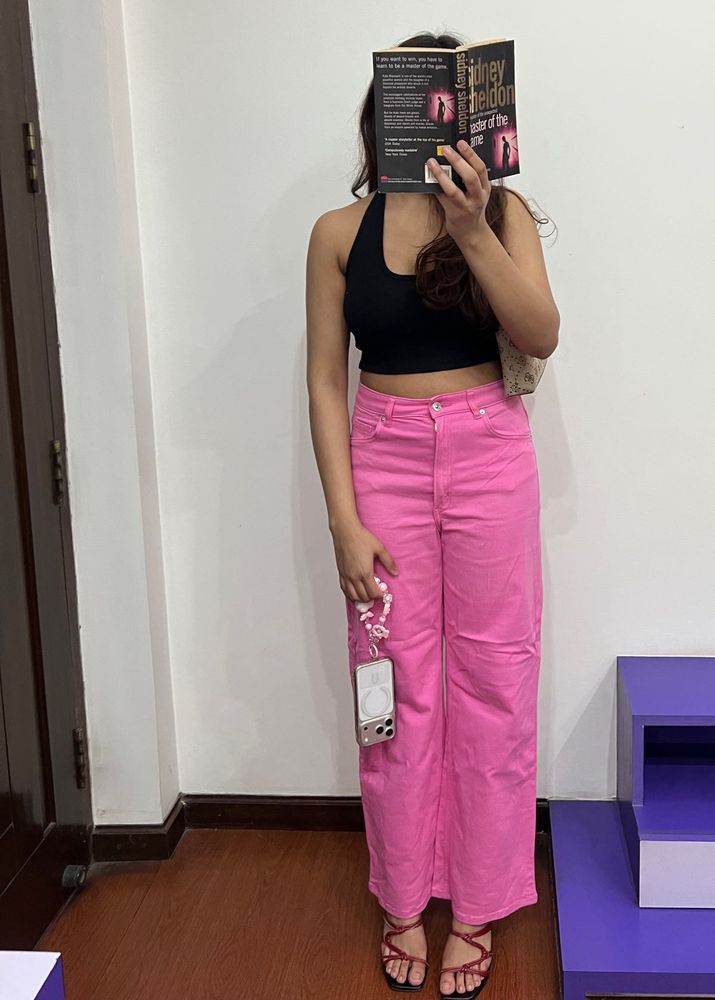 H&amp;M Pink Wide Leg Denim Jeans
