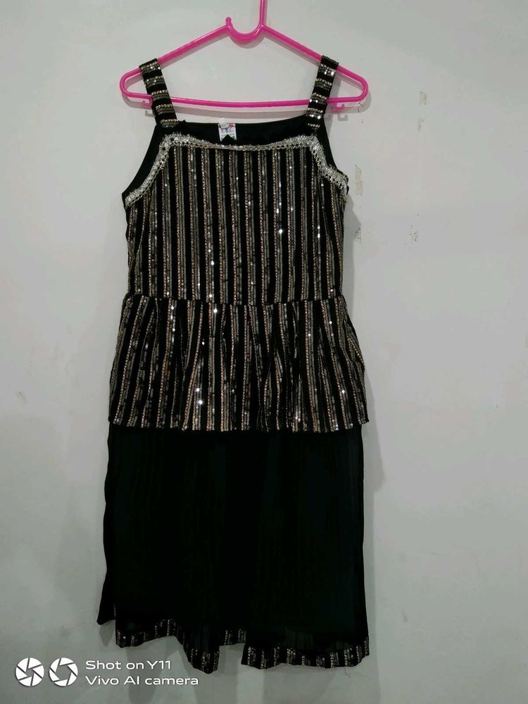 Sparkling Black Sequined shrara suit set for girls