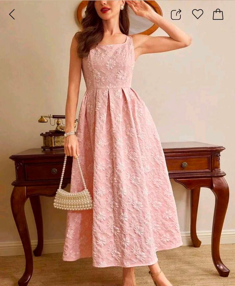Chic Pink Brocade Midi Dress
