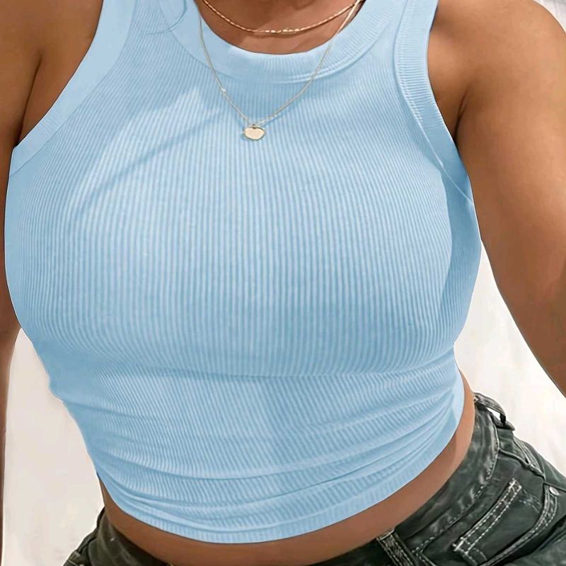 Blue Ribbed Tank Top