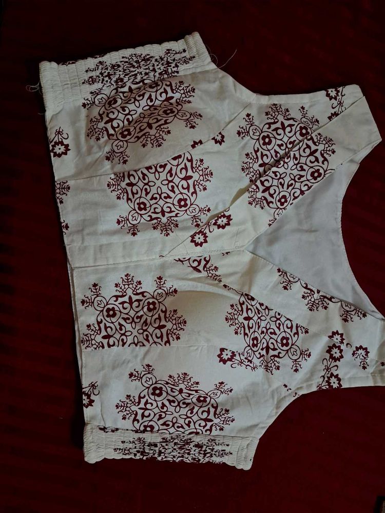 Elegant White Blouse with Maroon Print