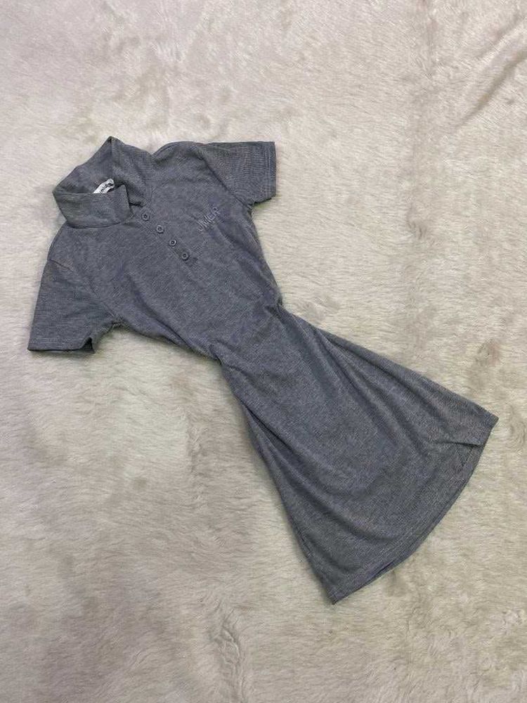 Grey Short Sleeve Button Neck T-Shirt Dress