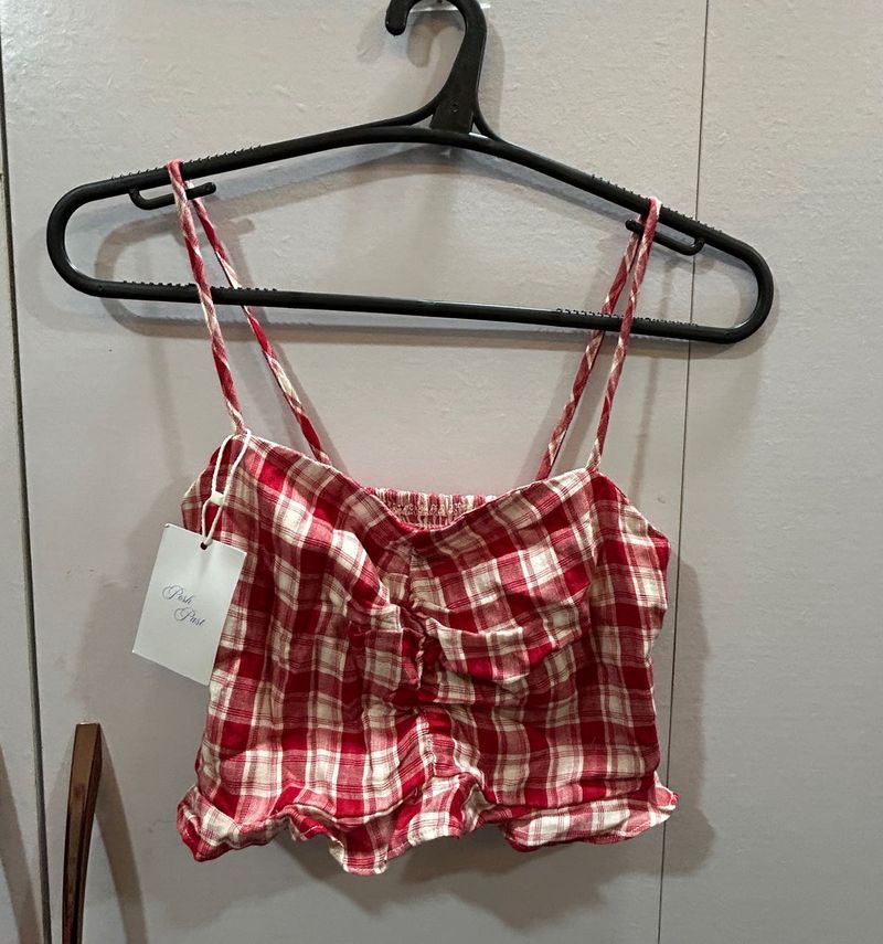 Red Checkered Cropped Cami Top