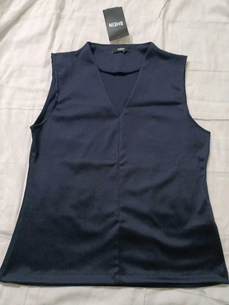 Shein Sleeveless Navy V-Neck Top