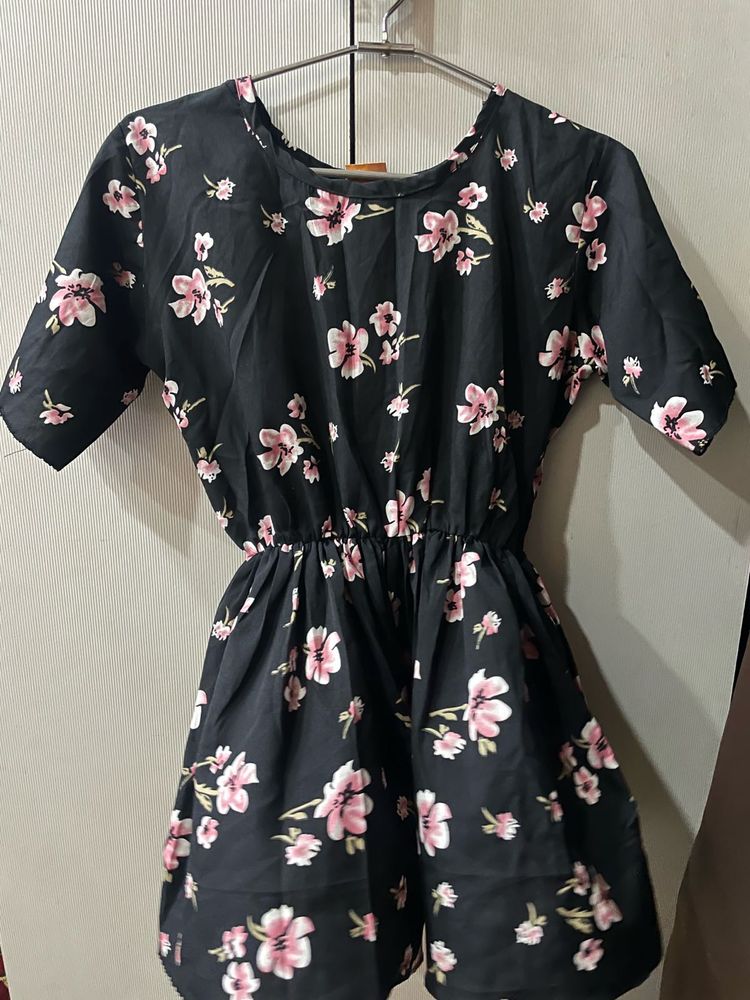 Black Floral Short Jumpsuit