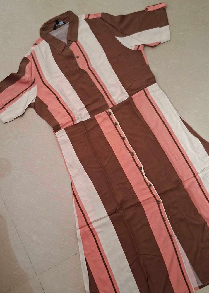 Striped Button-Up Shirt Dress