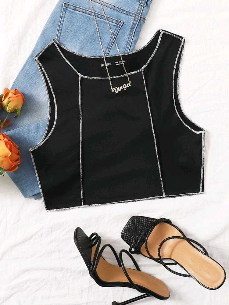 31209. Stylish Black Cropped Top