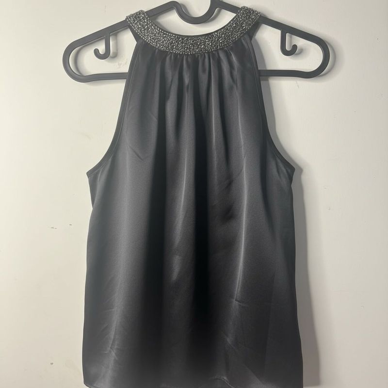 Elegant Black Beaded Halter Top