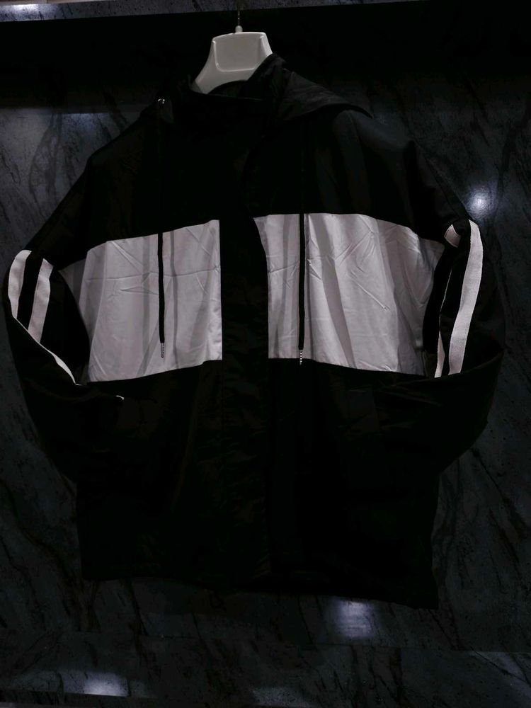 Black &amp; White Striped Hooded Jacket