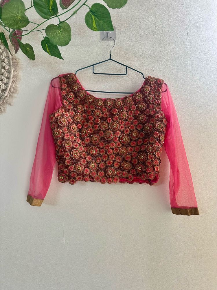 Flamingo pink Skirt-Palazzo &amp; Top Chunni Set