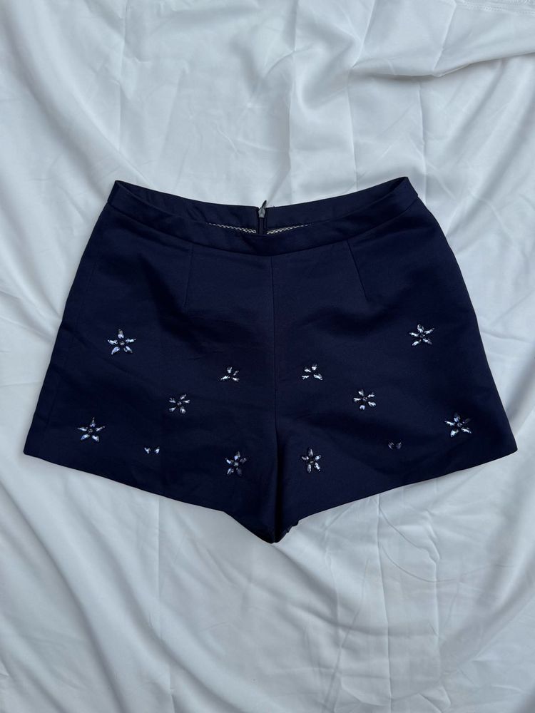 Navy Blue Embellished Shorts