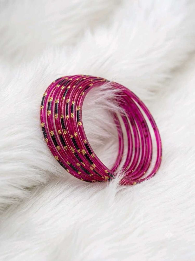 Vibrant Pink &amp; Gold glass Bangles Set