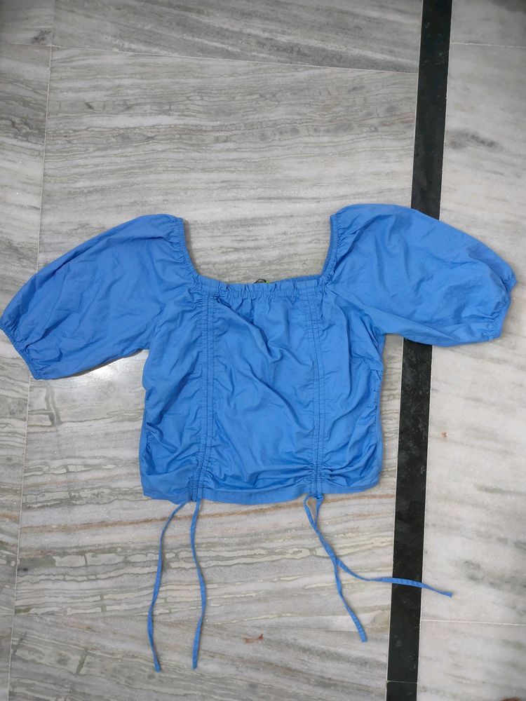 Tokyo Talkies Blue Ruffles Crop Top